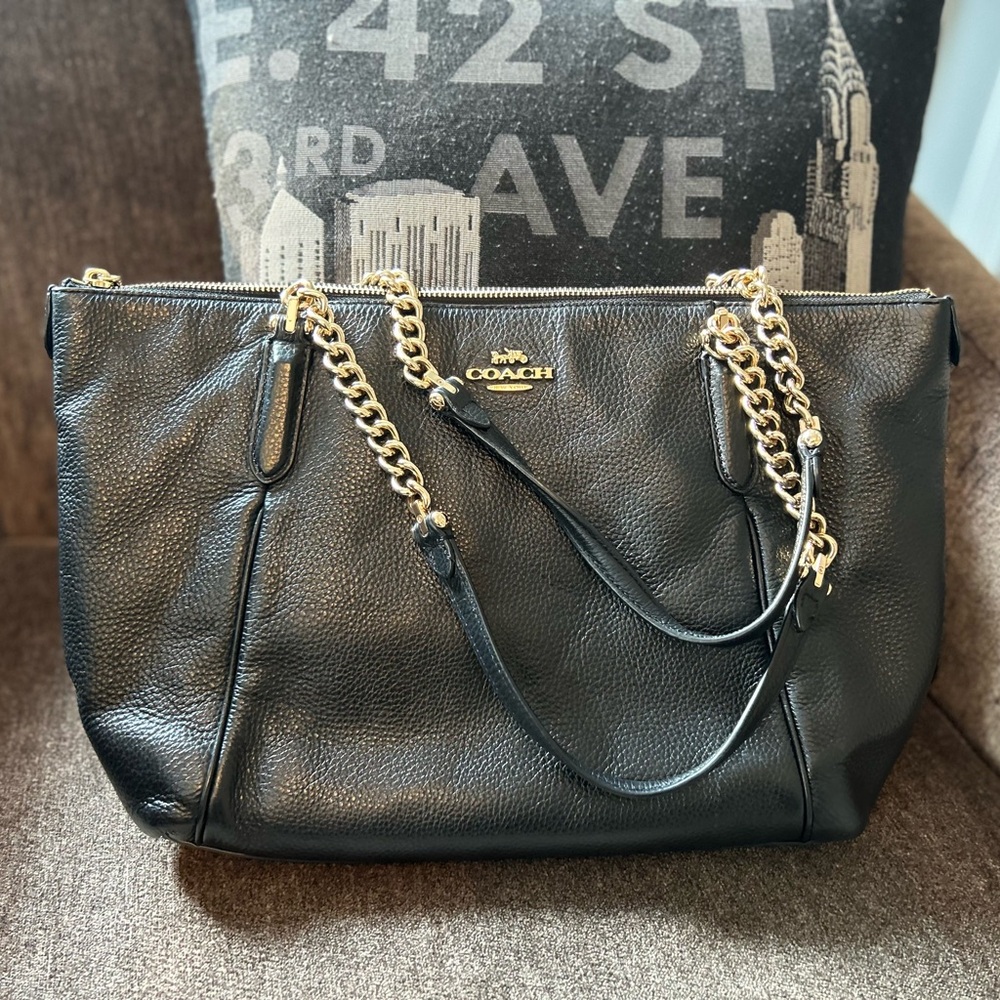 Coach Ava Chain Tote in black leather with gold hardware